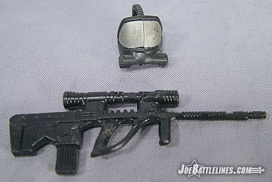 Bullhorn's gas mask and rifle