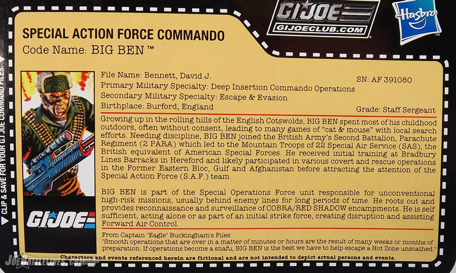 G.I. Joe Collector's Club FSS 3 Big Ben file card 