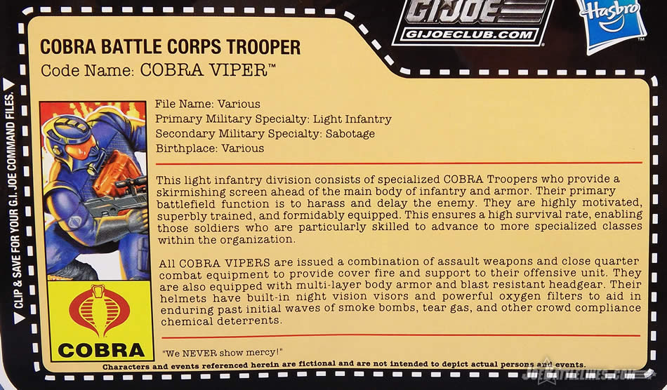 G.I. Joe FSS 5 Battle Corps Cobra Viper filecard