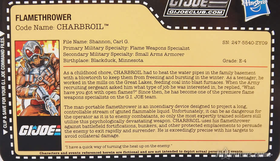 G.I. Joe FSS 5 Charbroil file card