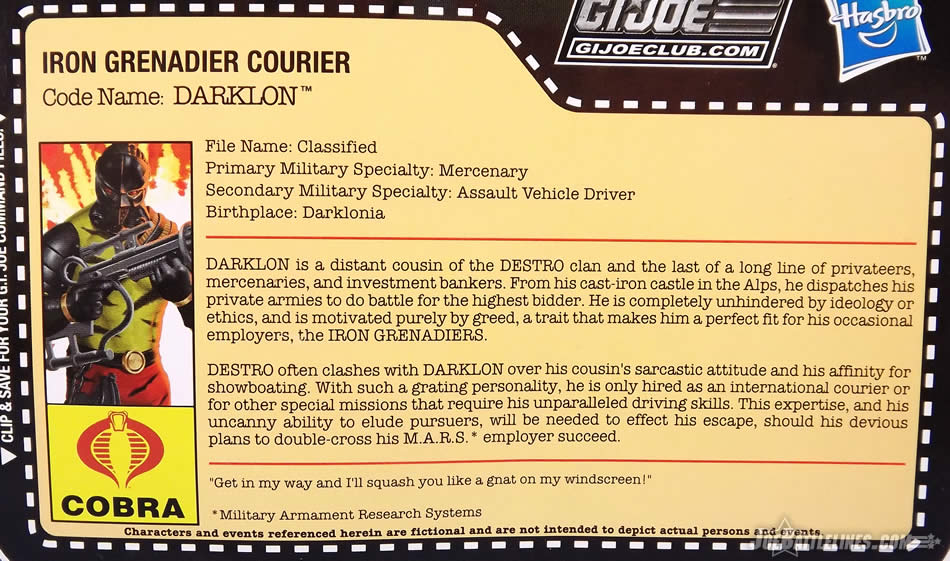 G.I. Joe FSS 5 Darklon file card