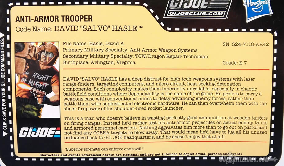 G.I. Joe FSS 5 Salvo file card